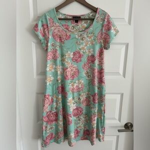 Miss Elaine Relax Floral Dress Green Pink Size S